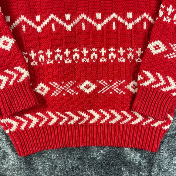 Vtg GAP 100% Pure Wool Nordic Fair Isle Crewneck Sweater Heavyweight Red M* - Picture 9 of 11